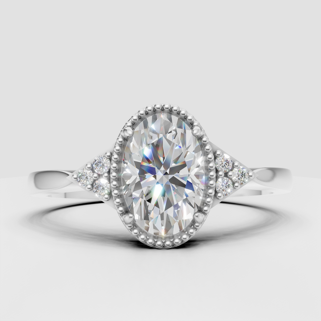 Elegant oval diamond classic engagement ring with side accents