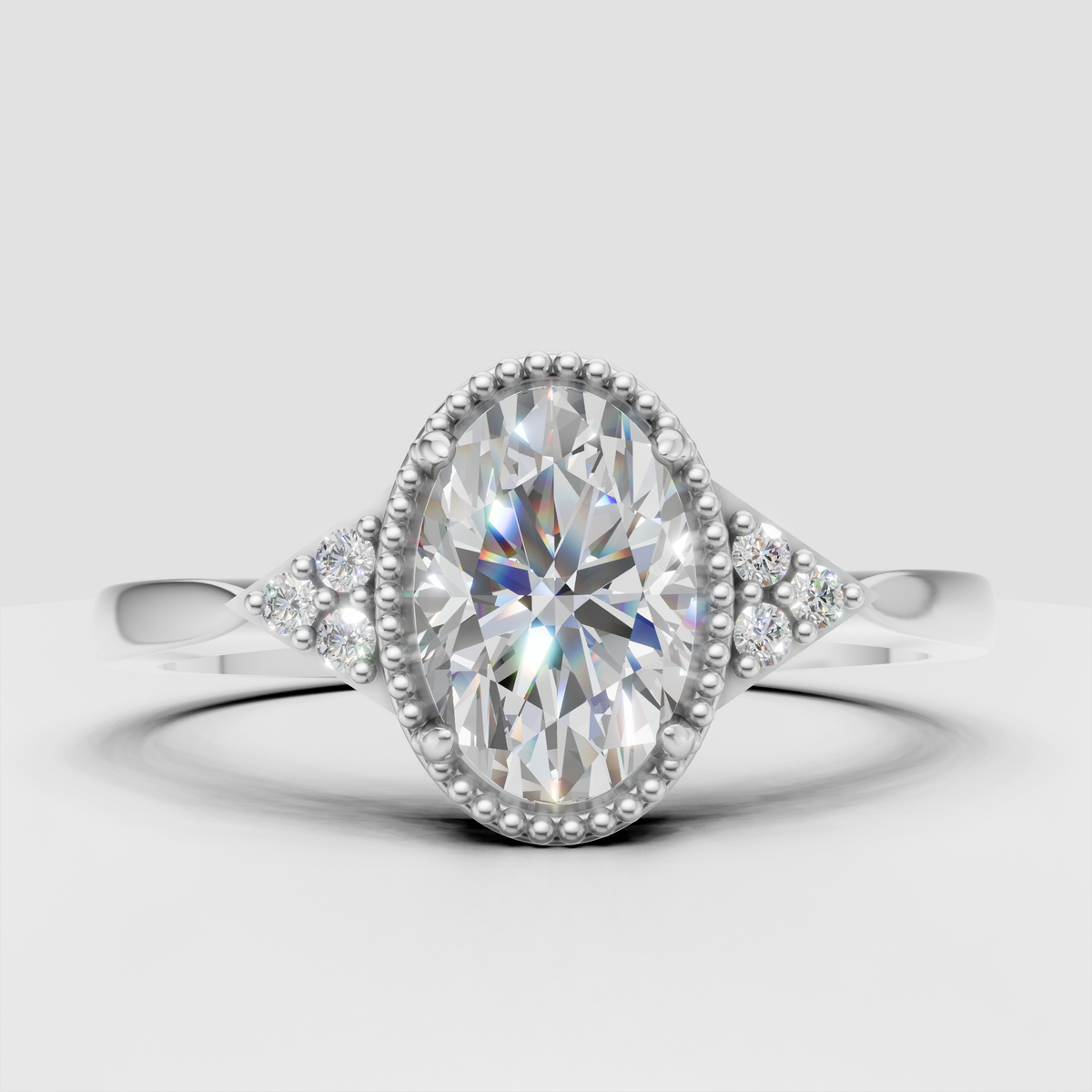 Elegant oval diamond classic engagement ring with side accents