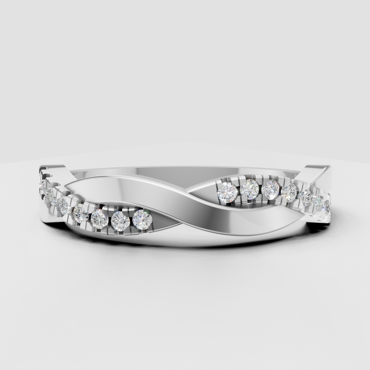 Round diamond half eternity stacking ring