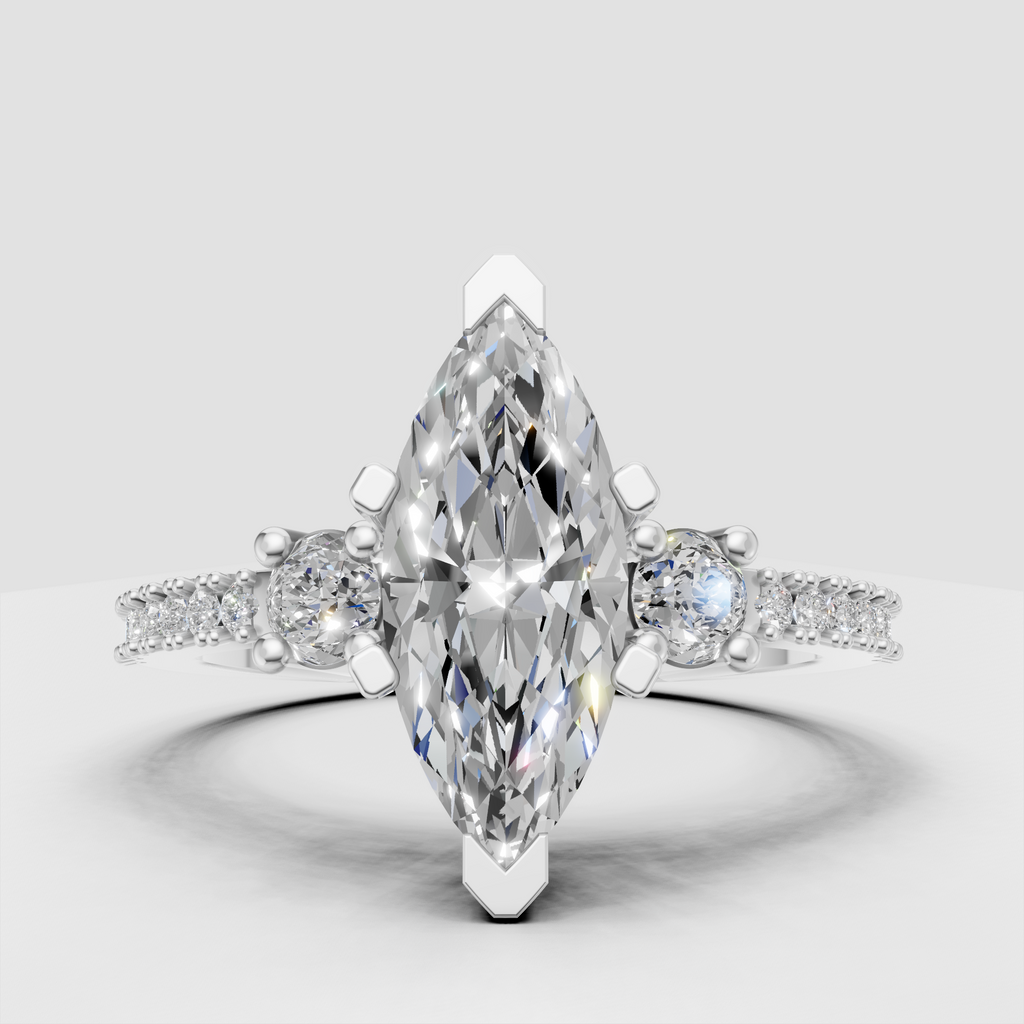 Luxury marquise cut diamond ring with sparkling pave shoulders