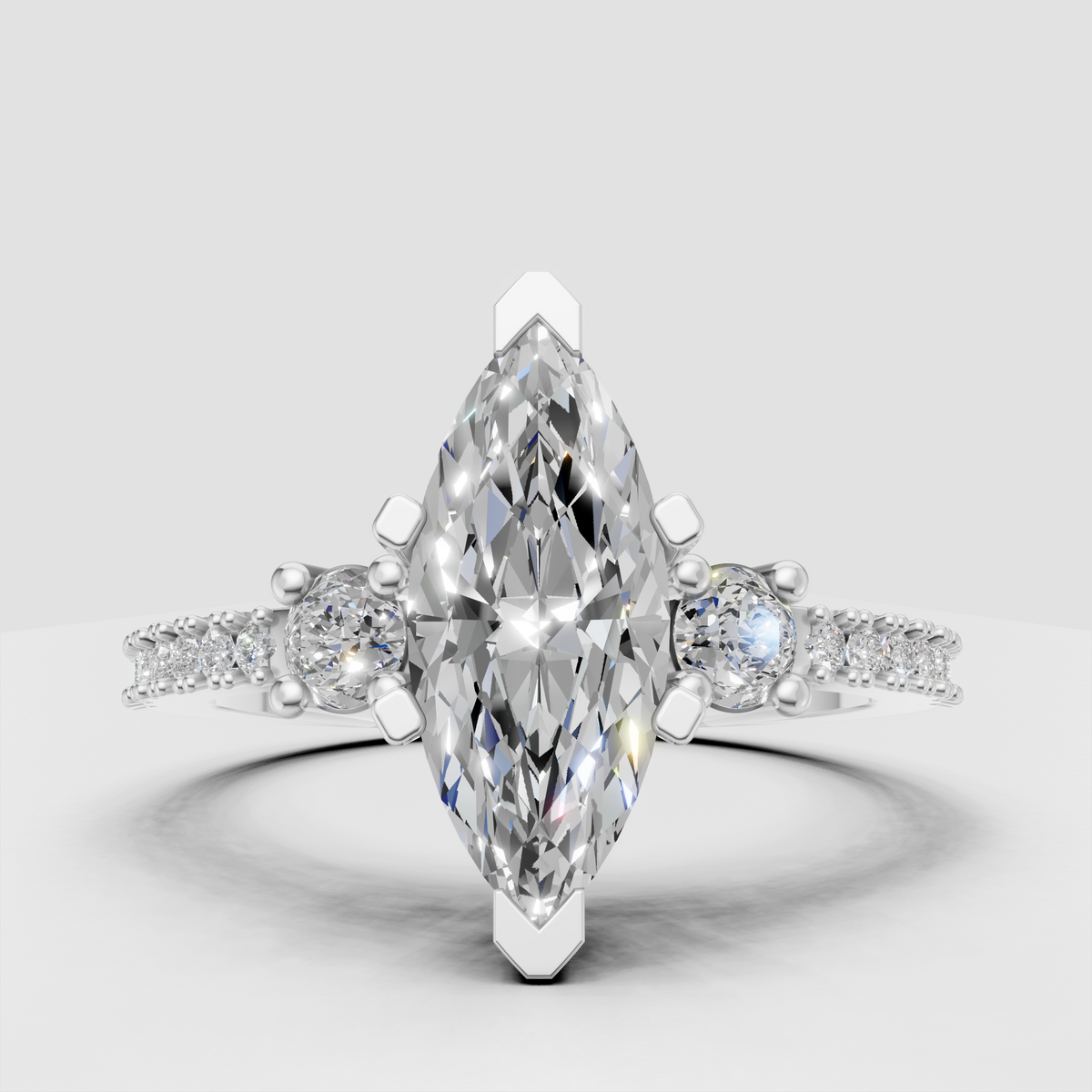 Luxury marquise cut diamond ring with sparkling pave shoulders
