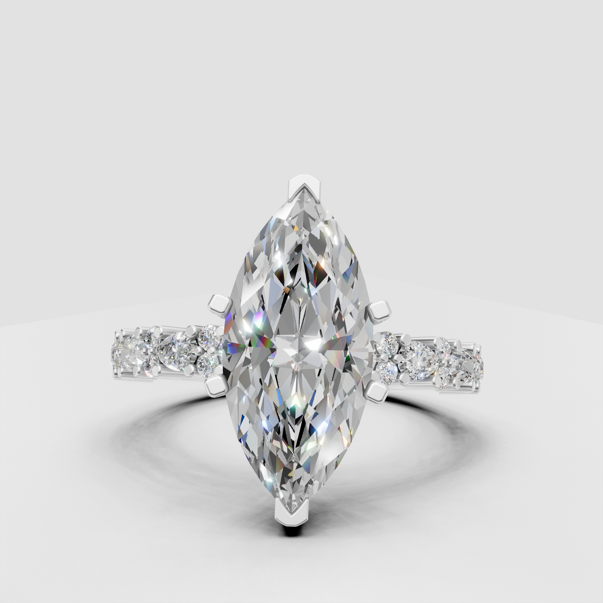 Luxury marquise cut diamond ring with diamond accented shoulders