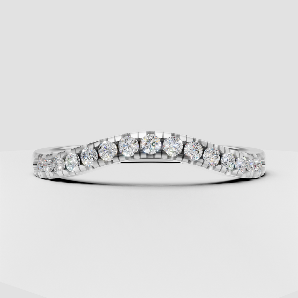 Round Diamond Curved Half Eternity Pavé Engagement Ring