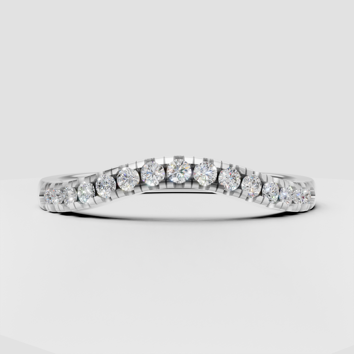 Round Diamond Curved Half Eternity Pavé Engagement Ring