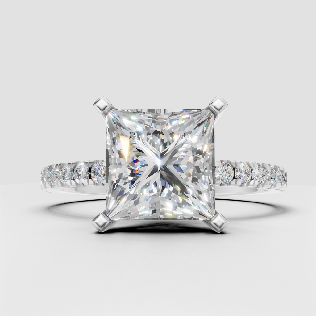 Luxury princess cut diamond engagement ring in polished yellow gold