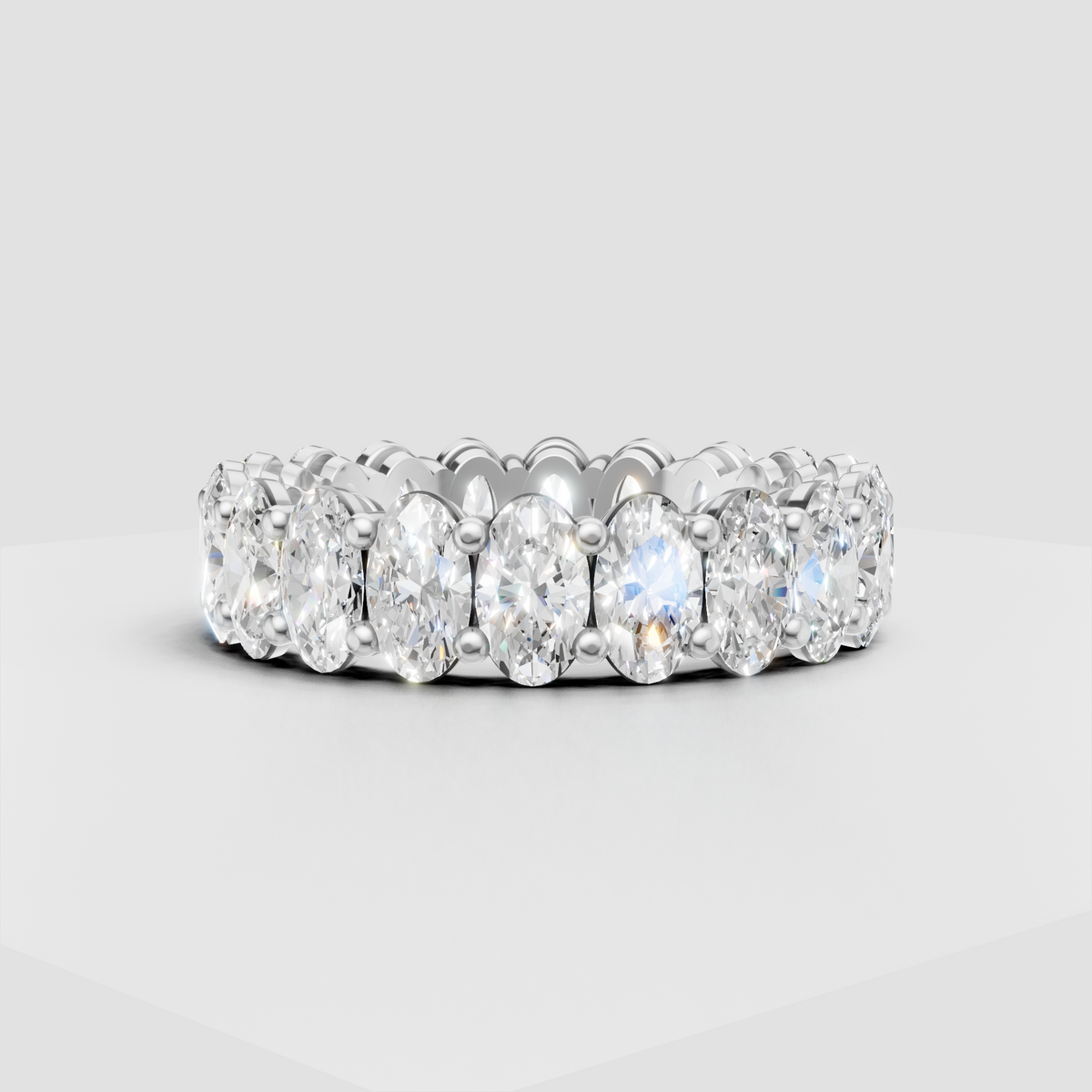Oval gemstone eternity ring with polished band