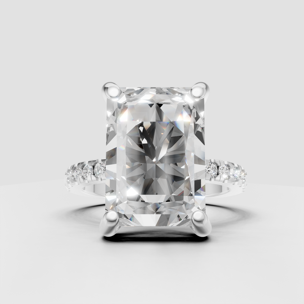 Luxury Radiant Diamond engagement ring with concealed halo and pave band