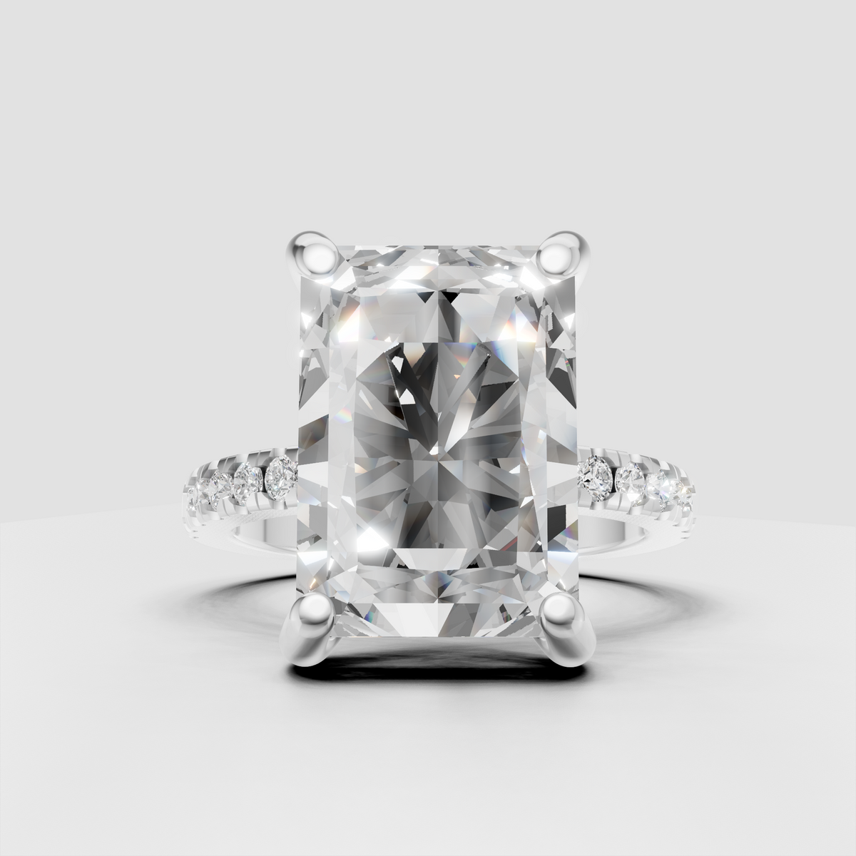 Luxury Radiant Diamond engagement ring with concealed halo and pave band