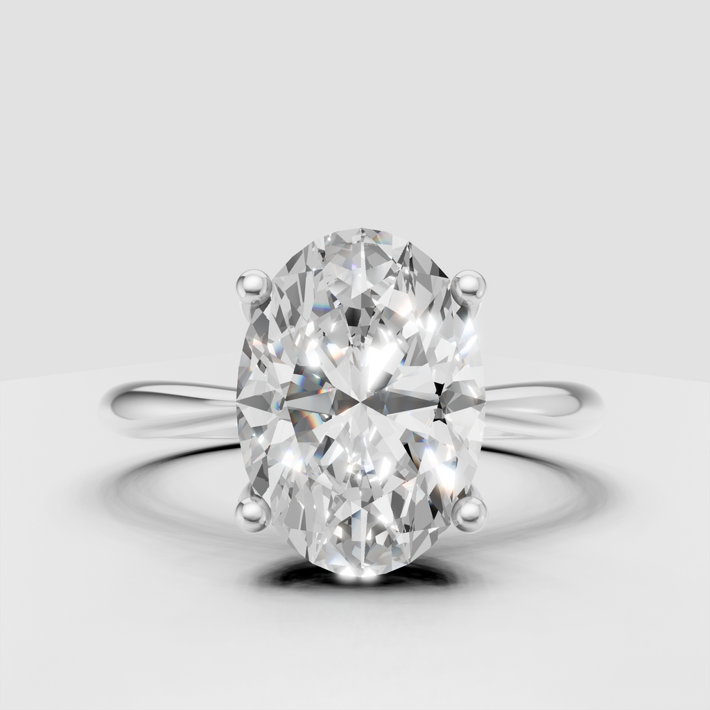 Luxury oval Diamond solitaire engagement ring with polished gold finish