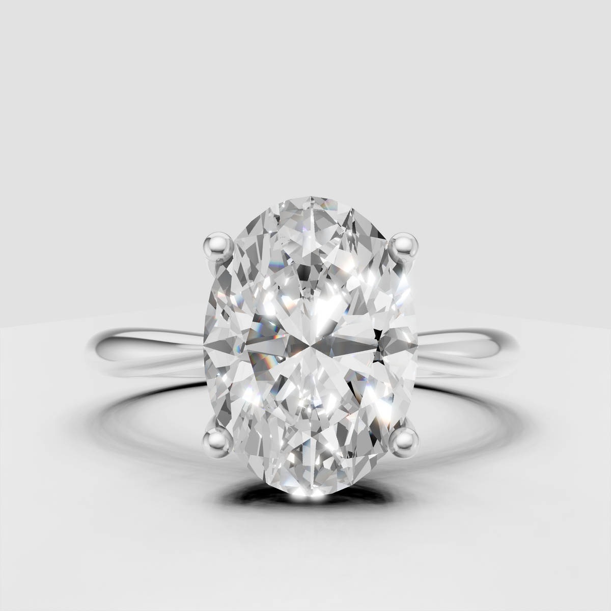 Luxury oval Diamond solitaire engagement ring with polished gold finish