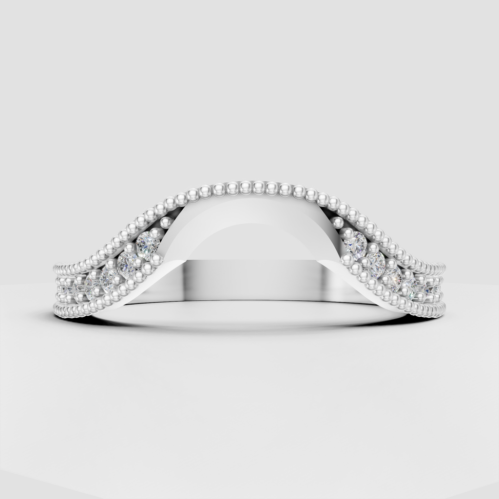 Round cut diamond floral band with sculpted gold motifs