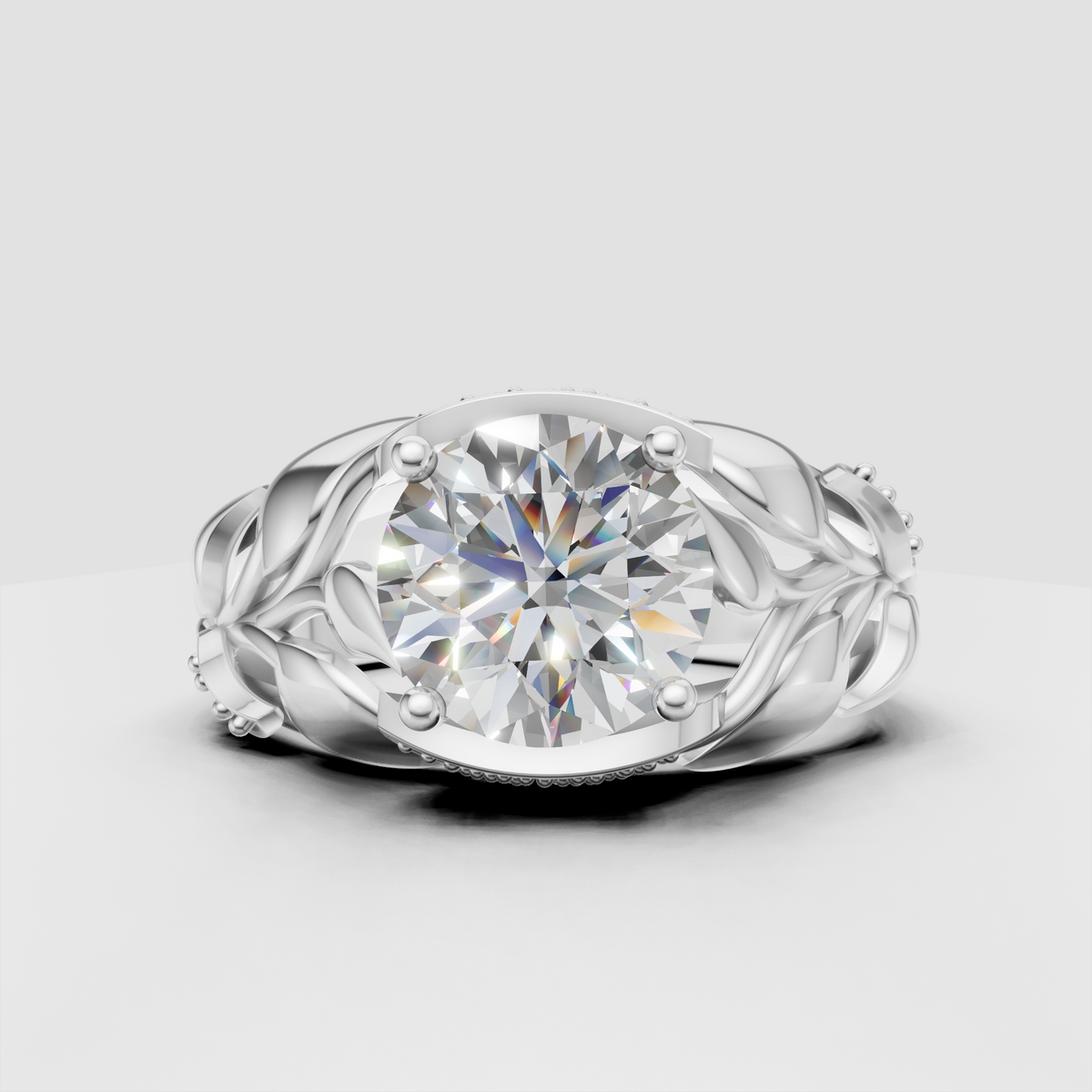 Botanical diamond engagement ring with polished gold band