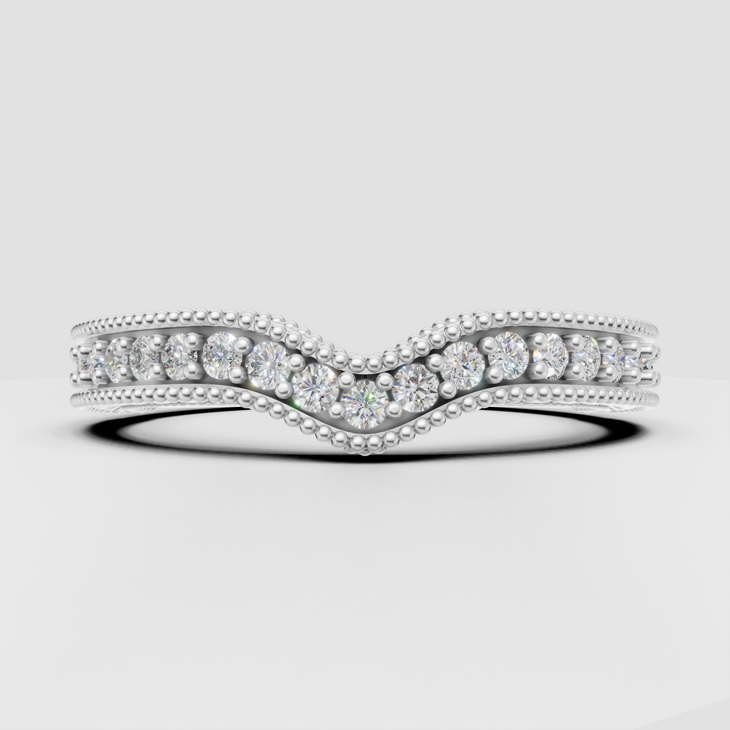 Round cut diamond floral band with sculpted gold motifs