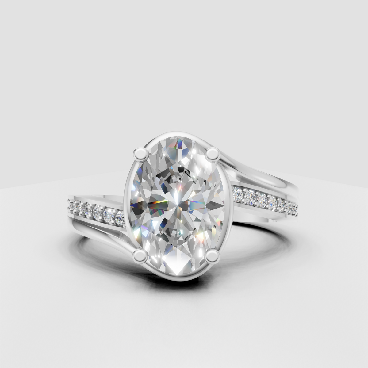 Oval diamond ring featuring a four-prong setting