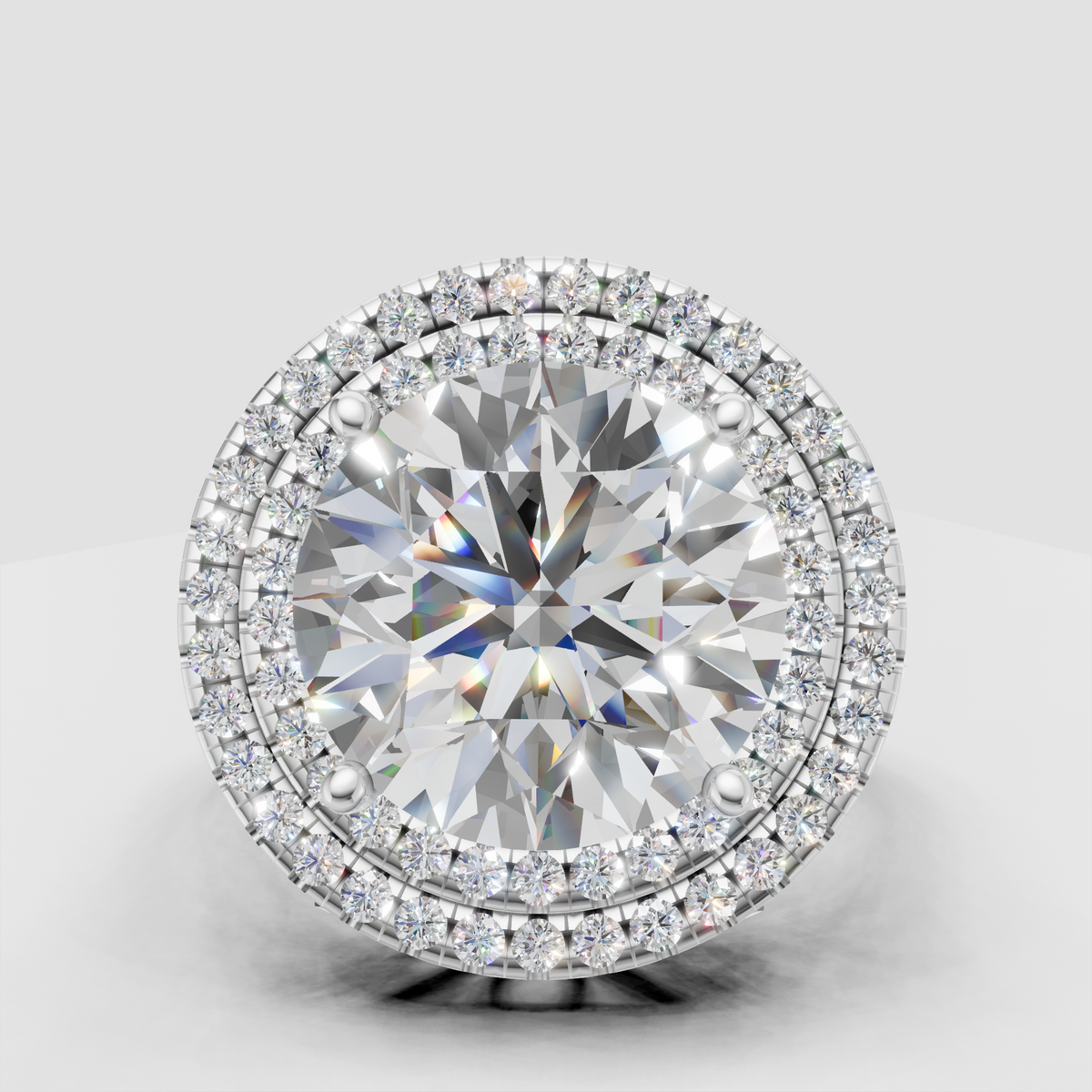 Luxury round diamond engagement ring with double halo