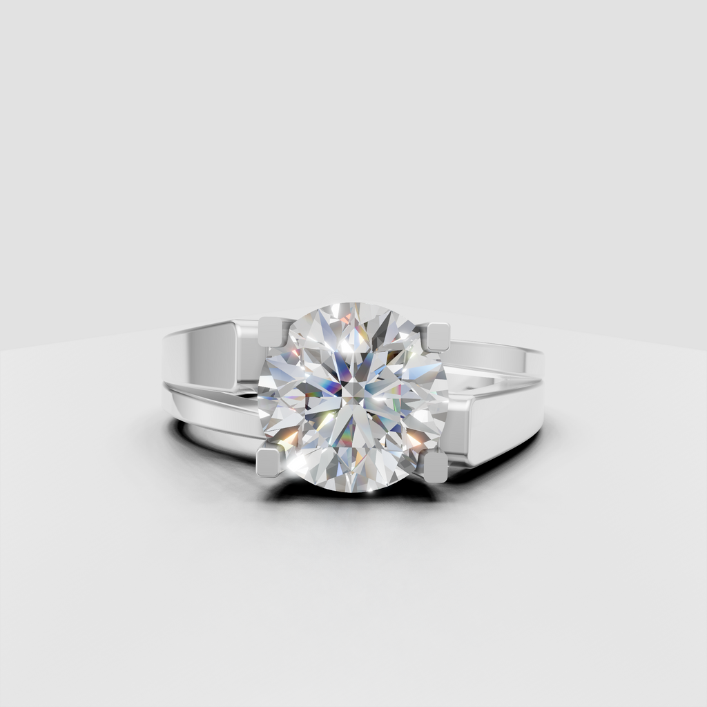 Modern round diamond engagement ring with crossover split shank design