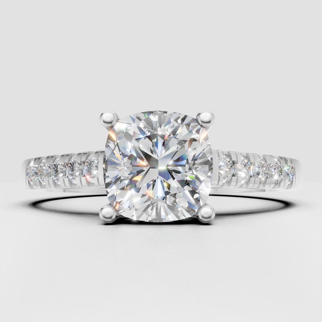 Yellow gold pavé cushion cut engagement ring front view