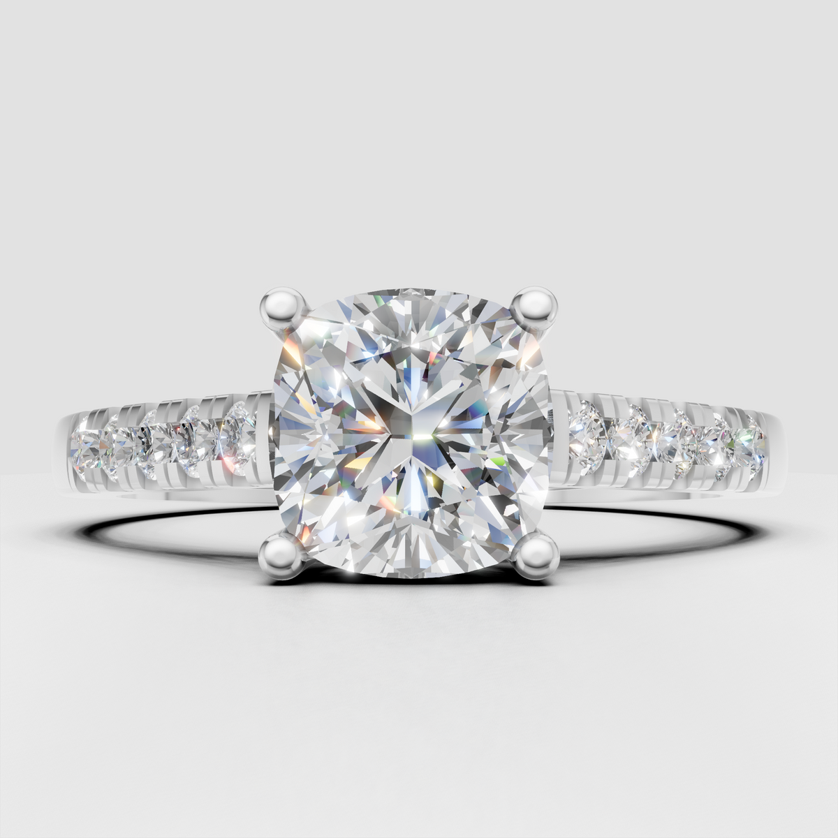 Yellow gold pavé cushion cut engagement ring front view