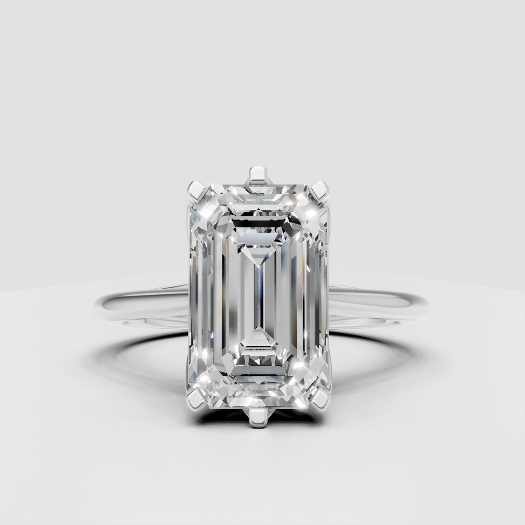 Emerald cut engagement ring with open gallery