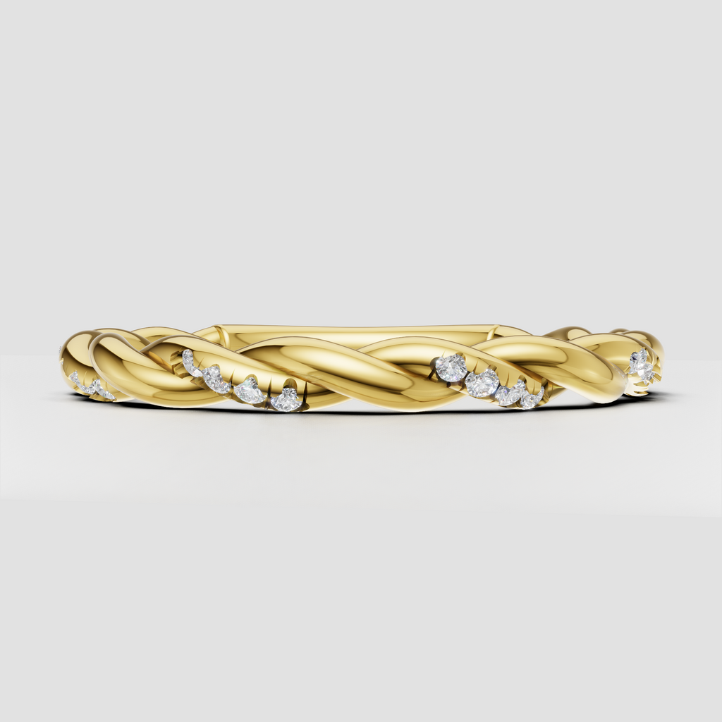 Round diamond twisted band in polished yellow gold