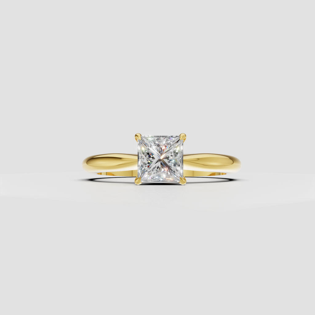 Princess cut diamond solitaire engagement ring in polished yellow gold