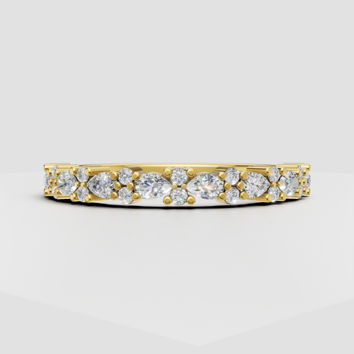 Pear and round cut diamond band in yellow gold