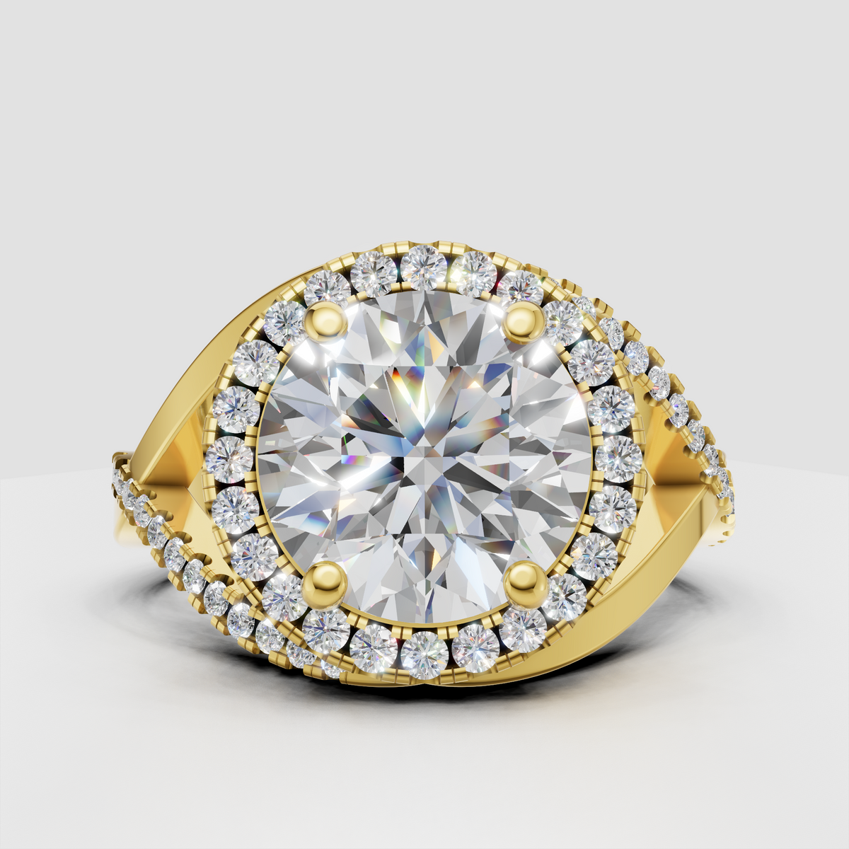Round cut diamond engagement ring with halo
