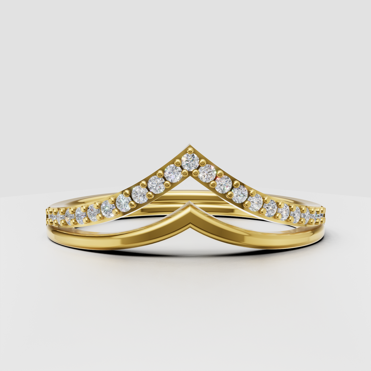 Yellow gold round diamond pavé chevron wedding band