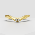 Curved diamond two-stone V-shaped chevron ring in polished yellow gold