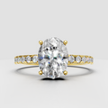 Oval cut diamond hidden halo engagement ring with pavé band