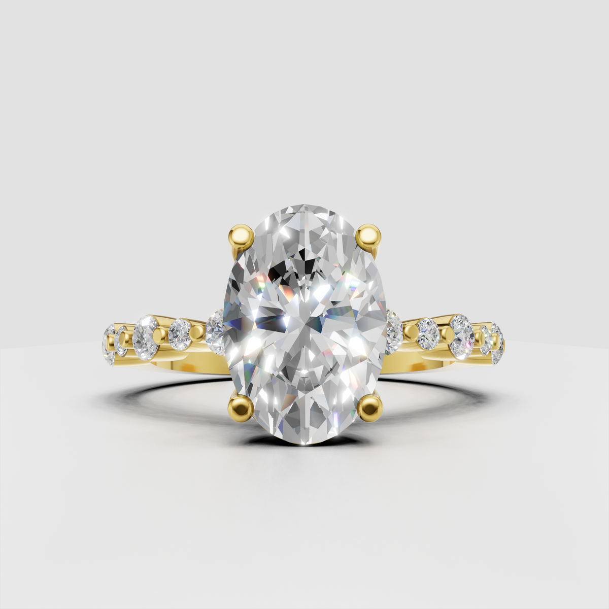 Oval cut diamond engagement ring with round accent stones