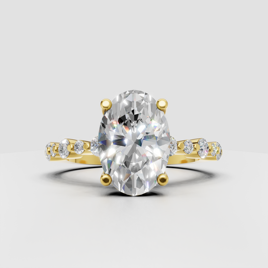 Oval cut diamond engagement ring with round accent stones