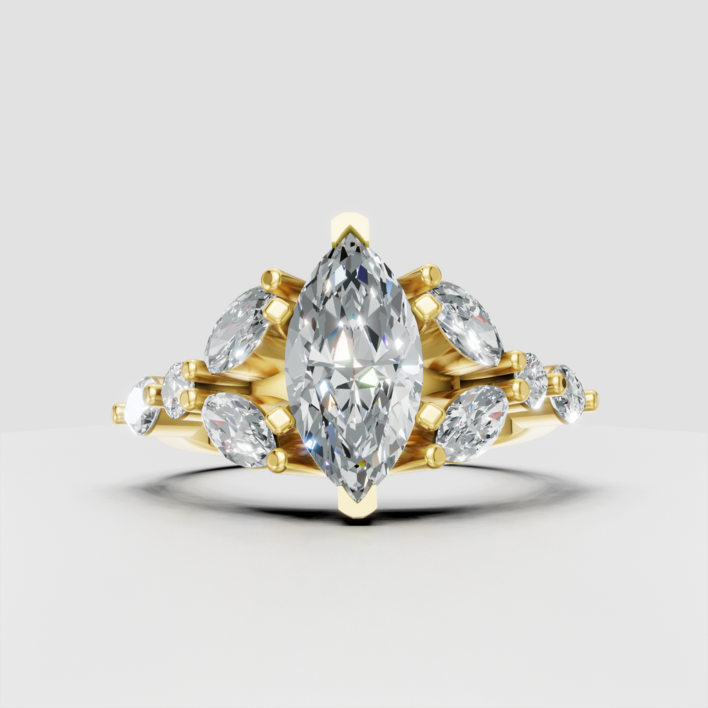 Marquise diamond nature-inspired engagement ring with botanical accent stones
