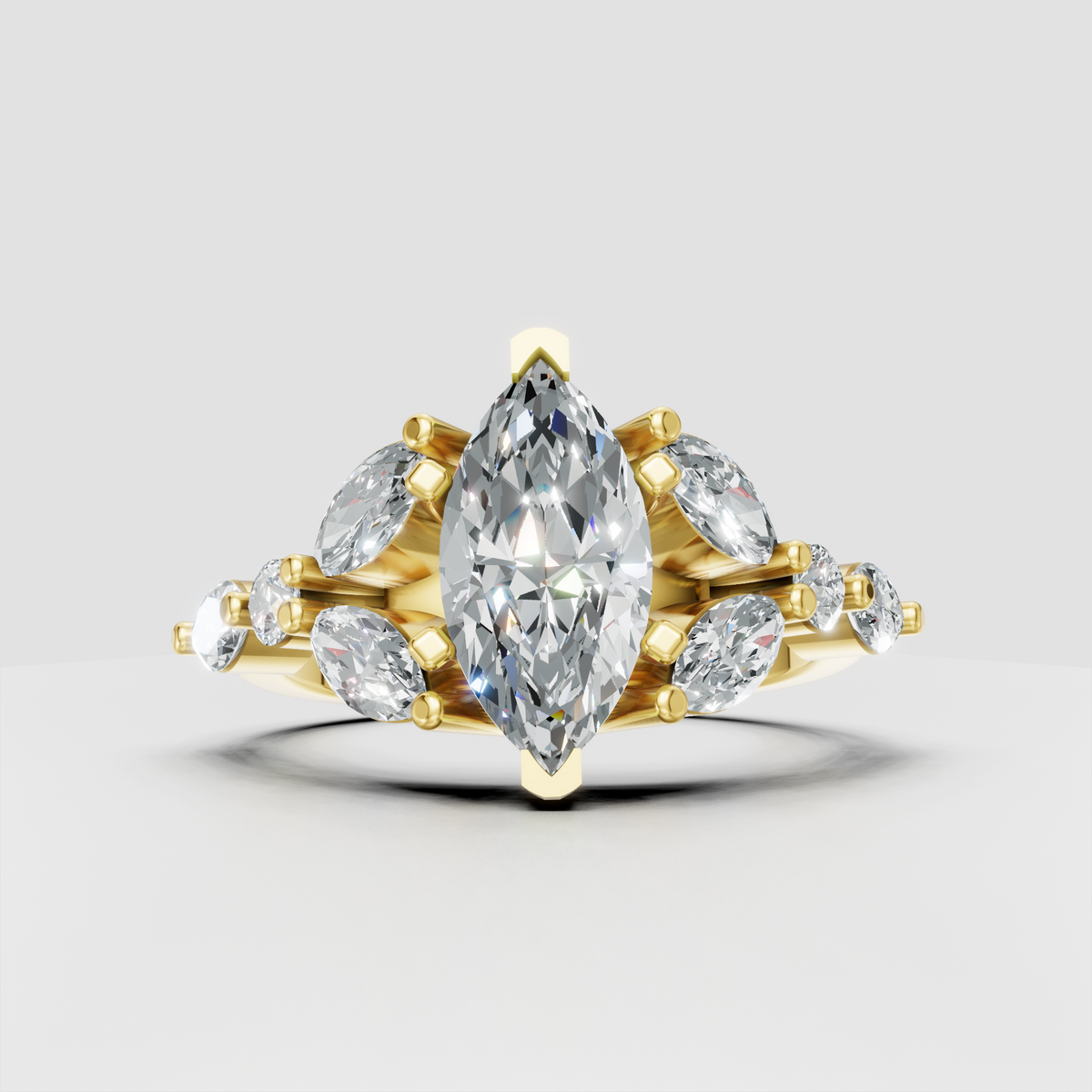 Marquise diamond nature-inspired engagement ring with botanical accent stones