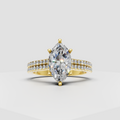 Marquise diamond engagement ring with multi-prong setting and pavé band
