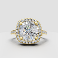 Cushion diamond halo engagement ring with pave band