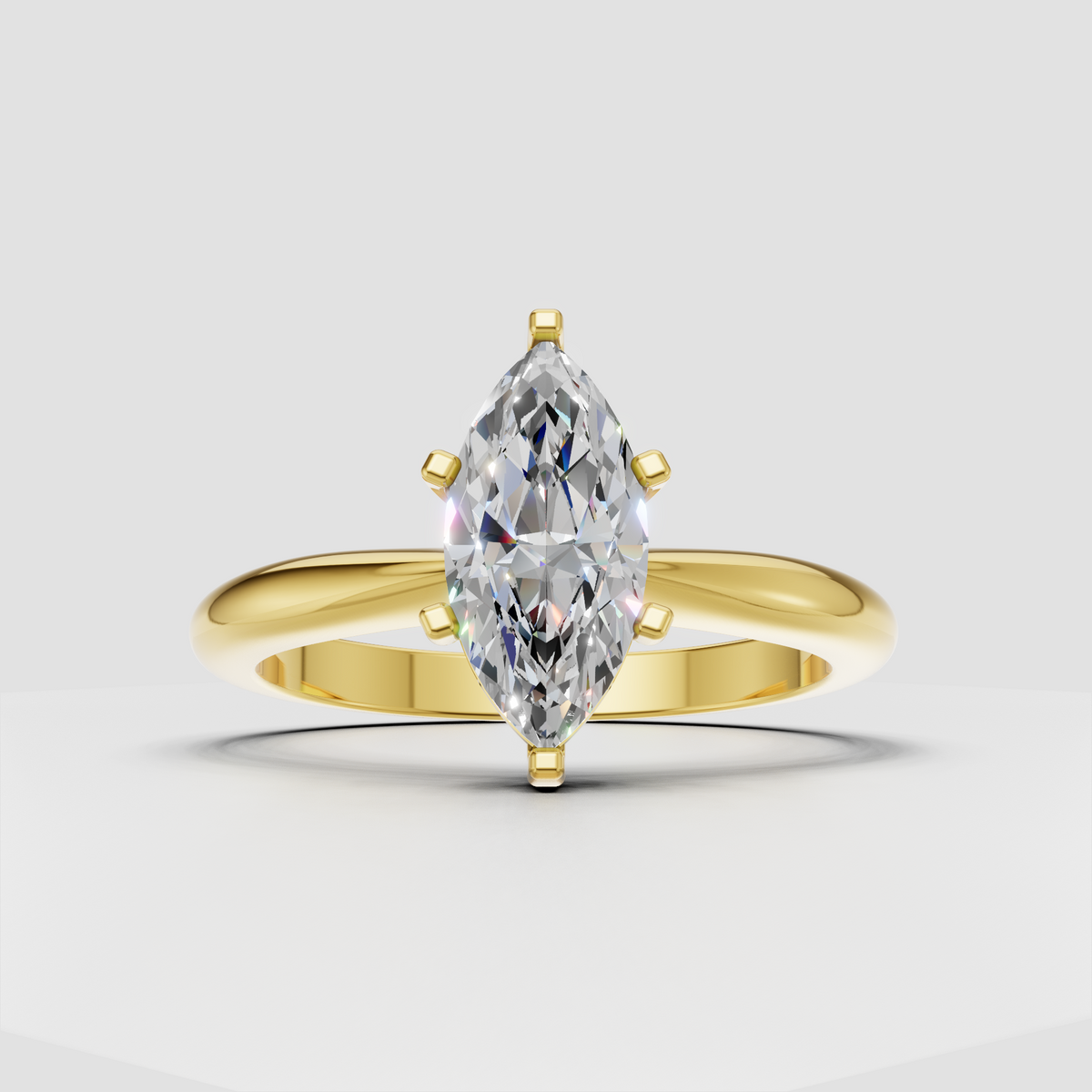 Marquise diamond solitaire ring with elegant polished band