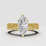 Marquise diamond vintage filigree engagement ring in yellow gold