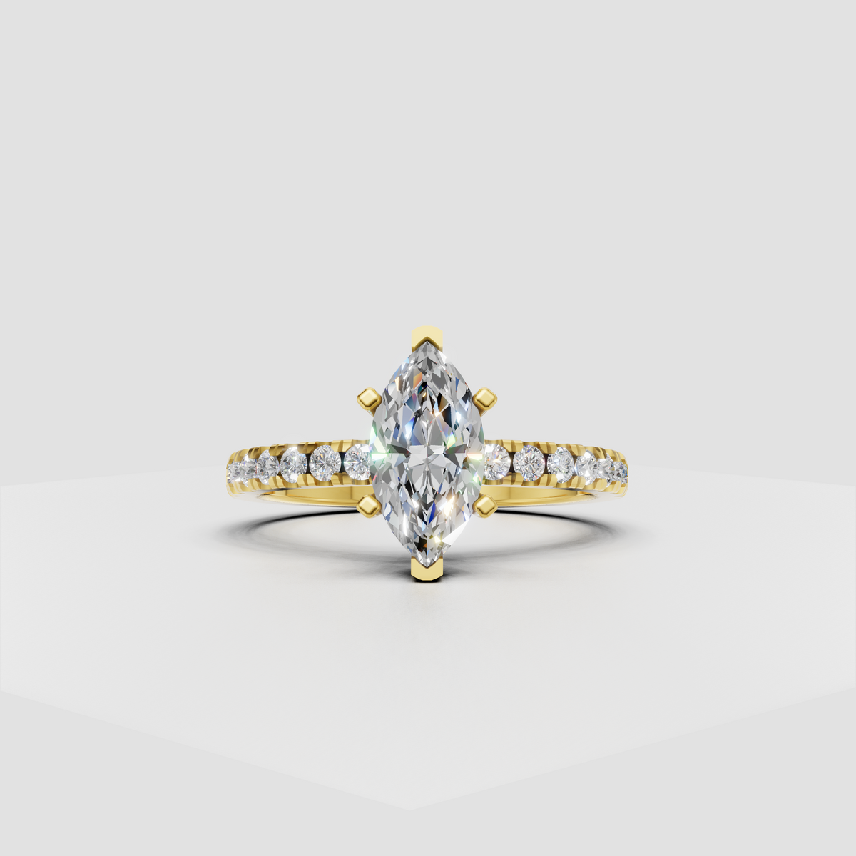 Marquise Diamond Cathedral Shared-Prong Engagement Ring