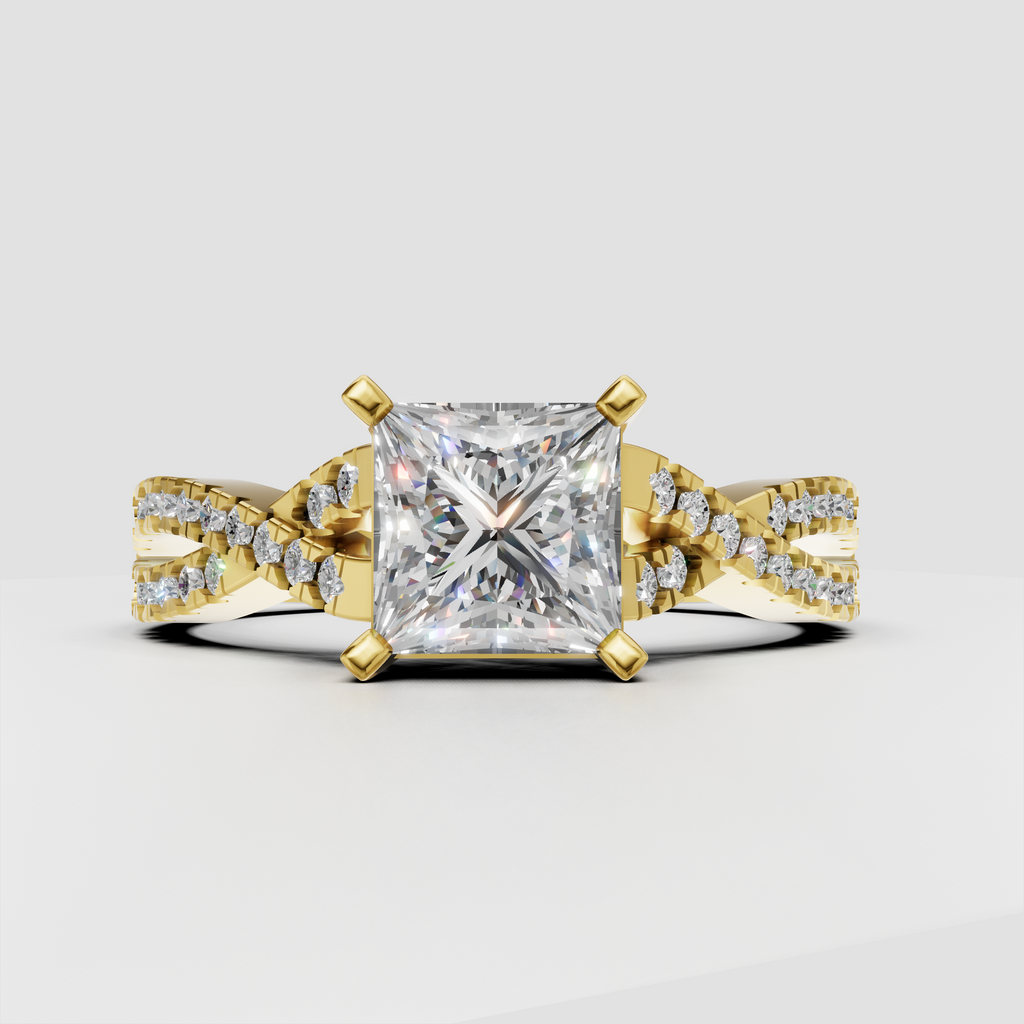 Trillion Cut Lab Grown & Moissanite Diamond Halo Engagement Ring - Image 6