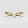 Round diamond V-shaped chevron wedding band in yellow gold