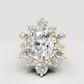 Oval cut diamond flower cluster engagement ring with baguette and round stones