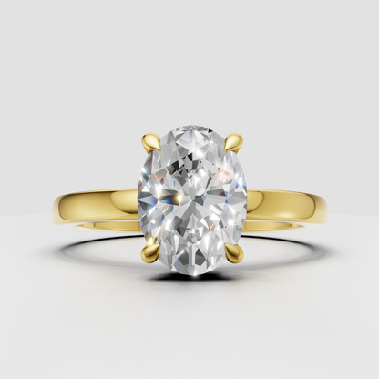 Oval diamond hidden halo engagement ring in polished yellow gold