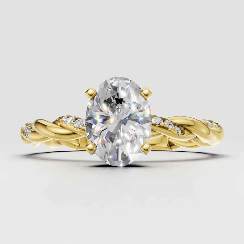 Oval diamond twisted band in polished yellow gold