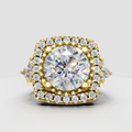 Round diamond halo engagement ring in polished yellow gold with split pavé shank