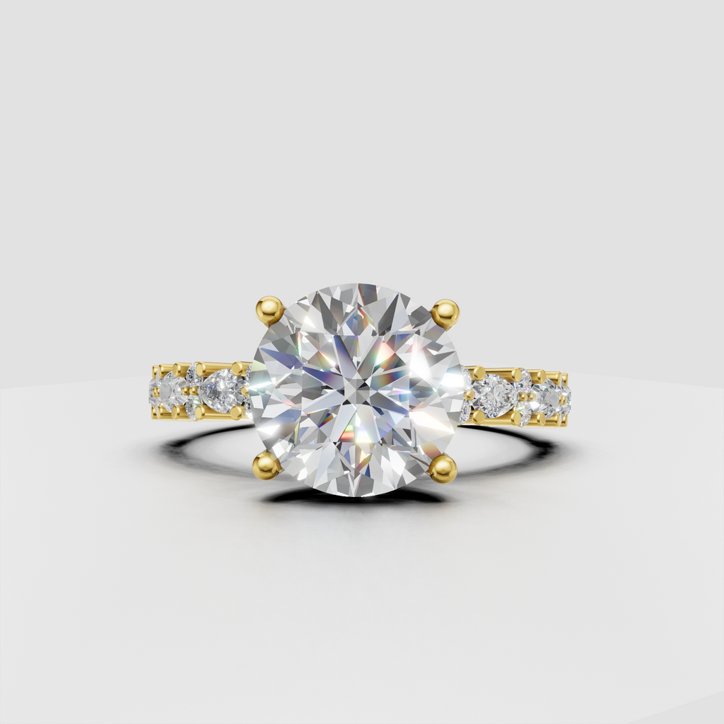 Round diamond prong solitaire engagement ring with accent diamonds