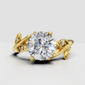 Nature inspired round diamond engagement ring in yellow gold