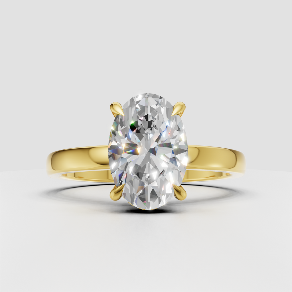 Oval cut diamond hidden halo solitaire ring in yellow gold