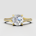 Round diamond solitaire engagement ring with pave band