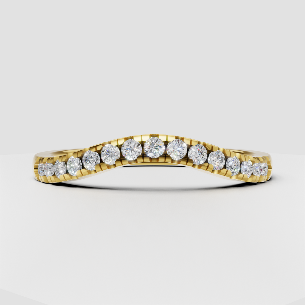 Round Diamond Curved Half Eternity Pavé Engagement Ring